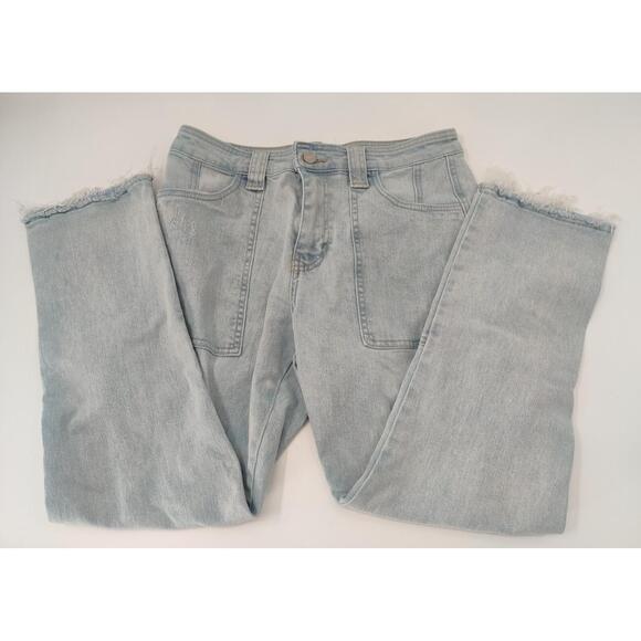KanCan Jeans Womens Size 7 Light‎ Wash WideLeg Frayed Hem Stretch Cargo Modern - Picture 1 of 16